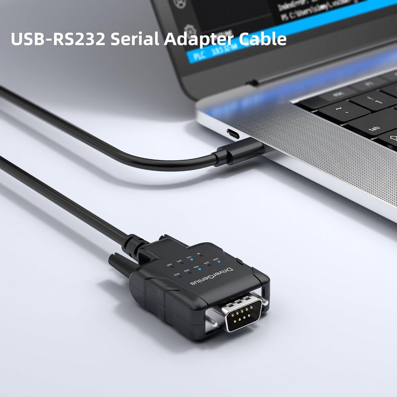 DriverGenius SerialPulseX USB-C to Serial RS232 DB9 Adapter with 9 x LED Indicators - Prolific PL2303GC - Compatible with Windows 11, macOS 15, Linux (USB232A-E-C, 3ft/1m) - Image 2